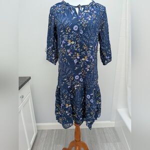 Gap Cotton Floral Blue Dress - Size Medium